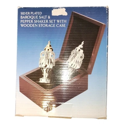 Посеребренный барочный набор солонок и перечниц деревянный футляр для хранения декор - Изображение 1 из 2