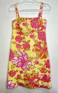 Lilly Pulitzer Spaghettiträger Kleid Gr. 4 gelb rosa geblümt 100% Baumwolle - Bild 1 von 13