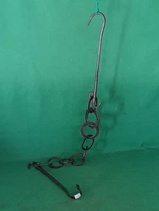 ANTICA CATENA DA CAMINO IN FERRO BATTUTO E FORGIATO A MANO LUNGA 113 CM. CW85 - Foto 1 di 6