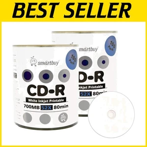 Long-Lasting 700MB CD-R Printable Discs - 200 Pack with Excellent Ink Absorption - Picture 1 of 6