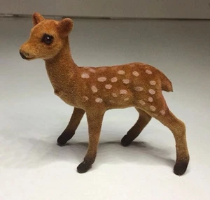 Flocked Fawn Deer Figure Brown White 2 3/4 Inch x 3 1/2 Inch Vtg - Picture 1 of 15