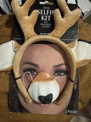DIADEMA Y NARIZ DE CIERVO Ciervo Selfie Kit Halloween Fiesta Disfraz Accesorio Foto 1 de 2