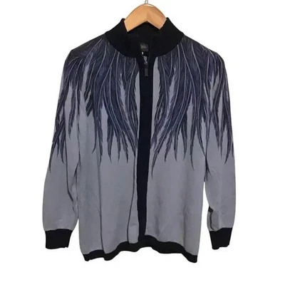 Bob Mackie Wearable Art Feather Sweater Gray Purple L - Image 1 of 4