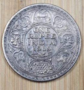 Moneta Argento 1919 India-Britannica 1 Rupia Giorgio V - Foto 1 di 2