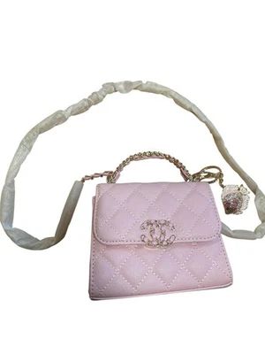 Bolsa tiracolo de couro rosa (cor rosa Barbie) com alça e alça - Imagem 1 de 4