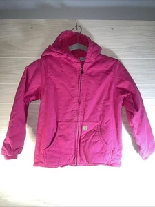 Carhartt Youth Kids Girls Sherpa Lined Pink Purple Canvas Jacket Size Small 7-8 - Picture 1 of 8