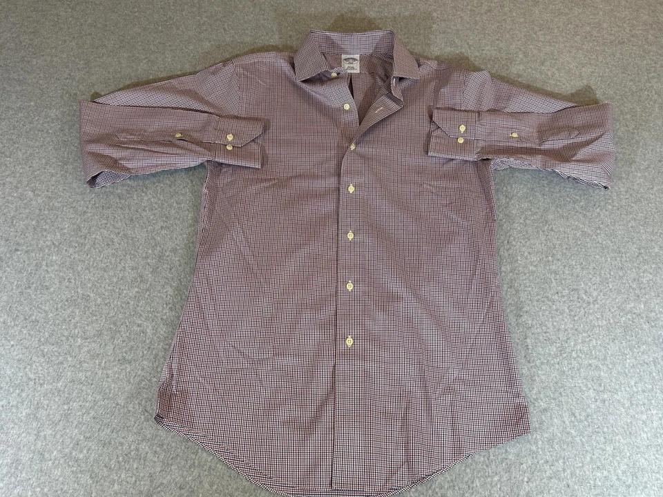 Camisa Brooks Brothers Hombre XS Roja Azul Cuadros Calce Ajustado Botón Oficina Negocios 14.5 Foto 1 de 4
