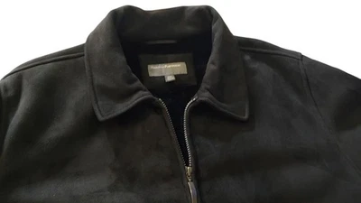 Perry Ellis Portfolio Jacket Black Faux Suede Faux Fur Lined Coat Men's XXL SEE - Image 1 of 4