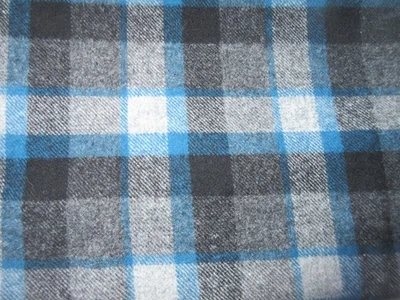 100% Wool Gray Blue Black Plaid 60" x 33" Light Shirt Weight A few Pin Holes - Image 1 of 3