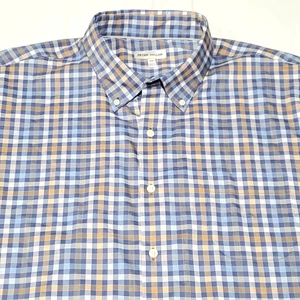 Peter Millar Shirt Men's 2XL Plaid Button Up Blue White Brown Long Sleeve - Picture 1 of 10