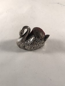 Edwardian Solid Silver Swan Pin Cushion Hallmarked