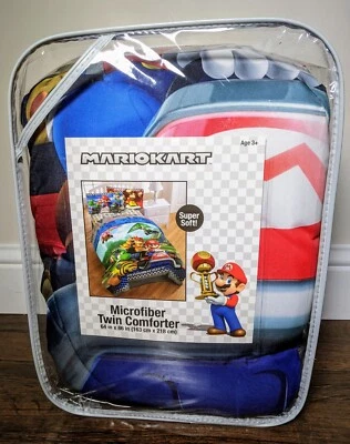 Nintendo Super Mario Kart Reversible Kids Microfiber Twin Comforter 64"x86" New - Image 1 of 3