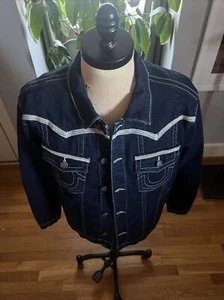 True Religion Denim Jacket Jimmy Flat lock Stitch Denim Jacket Body Rinse XL - Picture 1 of 8