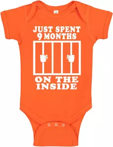 Reaxion Funny Cute Baby Boy Girl Handmade Clothes Infant Just Spent 9 Months - Picture 1 of 12