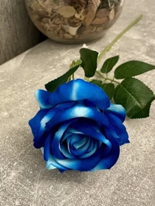 5x einzelne größere Seidenrosenstrauß Kunstblumenstrauß Zuhause Geburtstag - blau - Bild 1 von 6