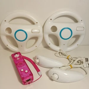 Rock Candy Pink Wii Remote + 2 x Nunchucks + 2 x Steering Racing Wheel BUNDLE - Picture 1 of 5