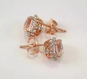 Rundschliff simulierter Pfirsich Morganit hübsche Ohrstecker in 14 Karat Roségold plattiert - Bild 1 von 7