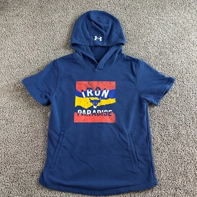 Under Armour Project Rock Hoodie Boys Large Blue Terry Short Sleeve Sweatshirt - Image 1 of 4