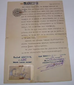 Jewish Judaica 1949 Morocco Moroccan Document Certificate ABITBOL Photo Israel - Picture 1 of 4