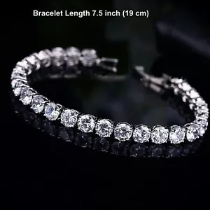 18K White Gold Filled Cuban Link & Tennis Bracelet made w Swarovski Crystal - Picture 1 of 30