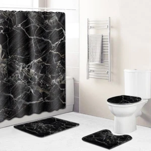 Cortina de ducha de mármol negro alfombra de baño alfombra antideslizante tapa de asiento de inodoro - Imagen 1 de 21