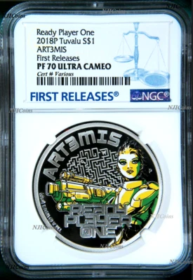 2018 Ready Player One - Art3mis SILVER PROOF $1 1oz First COIN NGC PF70 FR - Image 1 of 4
