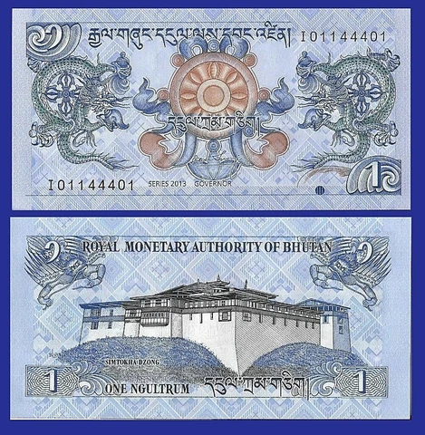 Bhutan P27b, 1 Ngultrum, Simtokha Dzong Simtokha Dzong / Dragons! UNC, 2013 Cover