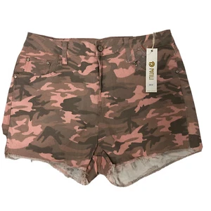 Potili High Waisted Pink Camo Color Denim Jean Shorts Womens 14 NWT - Picture 1 of 5