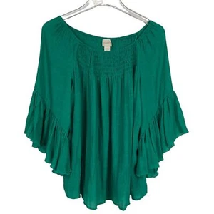 Chico's gesmokter Ausschnitt Glockenärmel Top Bluse grün Gr. Medium NEU - Bild 1 von 11