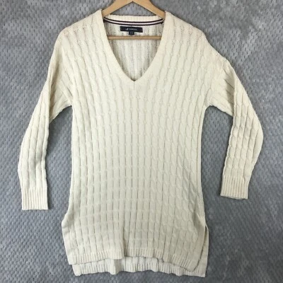 KANGOL Jumper Sweater Womens Cabel Kint V Neck Cream UK8 EU36 Vintage 90s - Image 1 of 4