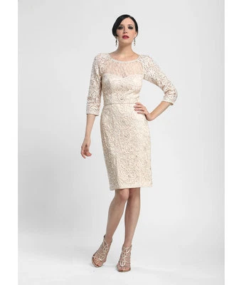 Коктейльное платье Sue Wong Blush Lace Macramé Illusion рукав 2 США - Изображение 1 из 4