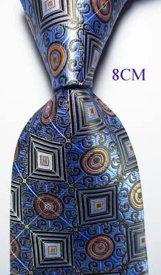 Новый геометрический небесно-голубой коричневый оранжевый ЖАККАРДОВЫЙ ТКАНЫЙ шелковый мужской галстук галстук - Изображение 1 из 2