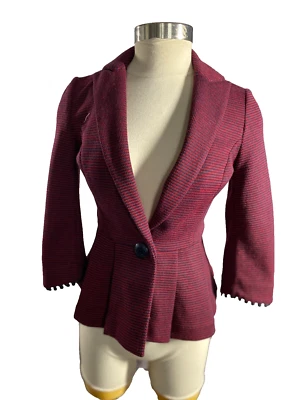 Jaqueta Blazer Tabitha Anthropologie Peplum Listrada Azul Vermelha Tamanho XS NOVA - Imagem 1 de 4