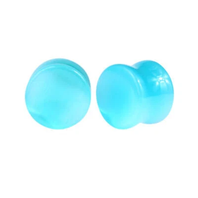 Par de tapones de lóbulo de oreja de doble destello de piedra ojos de gato azul aguamarina E605 Foto 1 de 3