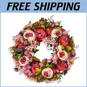 Vibrant Dark Pink Peony Wreath 19 Inch - Perfect for Any Season & Occasion - Picture 1 of 9