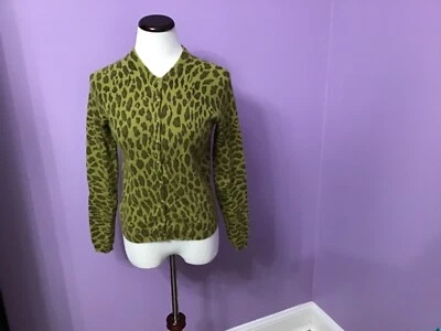 Mujer Jones New York Sport Talla S Verde Leopardo Suéter Chaqueta Mezcla Angora Foto 1 de 4