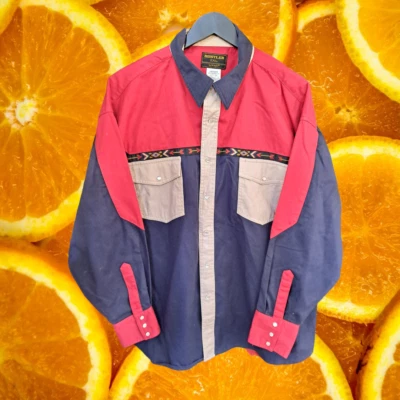 Camisa Rustler Western roja tostada y azul a presión talla 2XL Foto 1 de 4