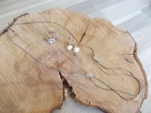 Conjunto de joyas para mujer chapado en plata collar pendientes y anillo circonita nuevo - Imagen 1 de 4
