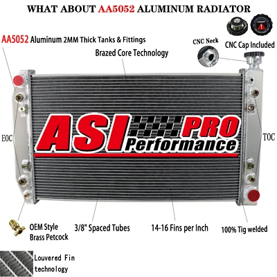 For Chevy GMC C/K1500 C2500,C3500 Suburban AT V8 1988-99 3Row Aluminum Radiator - Image 1 of 4