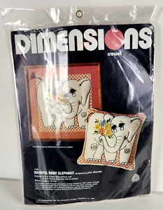 Dimensions Crewel Craft Kit 1100 Bashful Baby Elephant 1978 Vintage 14 Inch - Picture 1 of 11