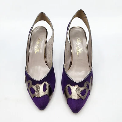 Lady Mia Púrpura Plata Tacones Punta Punta Cordones Bomba Mujer 9 Tela España Foto 1 de 4