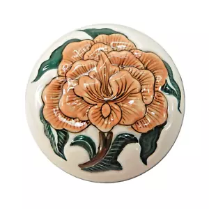 Vintage runde Schmuckschatulle erhabene Blume handbemalt Porzellan 3-1/8" - Bild 1 von 5