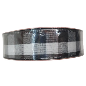 Black & White Checked Wired Edge Ribbon 50 yards Berkey Jensen Premium 1.5" Wide - Picture 1 of 24