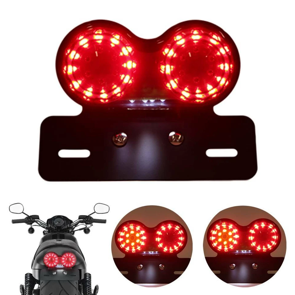 Motorcycle LED Dual Twin Brake Tail Turn signal License Plate Integrated Light - Image 1 of 4