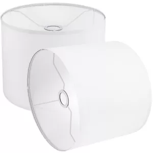 Lamp Shades Set of 2 Drum White Lampshades 13" Top x 13" Bottom x 10" High Sp... - Picture 1 of 6