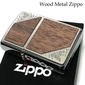 Zippo Oil Lighter Wood Metal Silver Arabesque Rtching Regular Case Japan