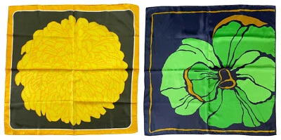 TOTES '70s Bufandas de Lluvia Mod Único Flor Amarillo Mamá Verde Narciso 27" Cuadrado SET 2 Foto 1 de 4