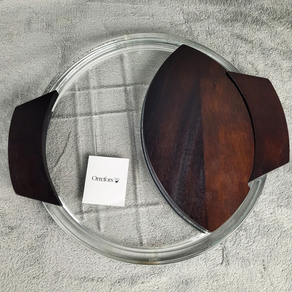 Plato de queso Orrefors Street Serveware cristal y madera elegante Kosta Suecia Foto 1 de 4
