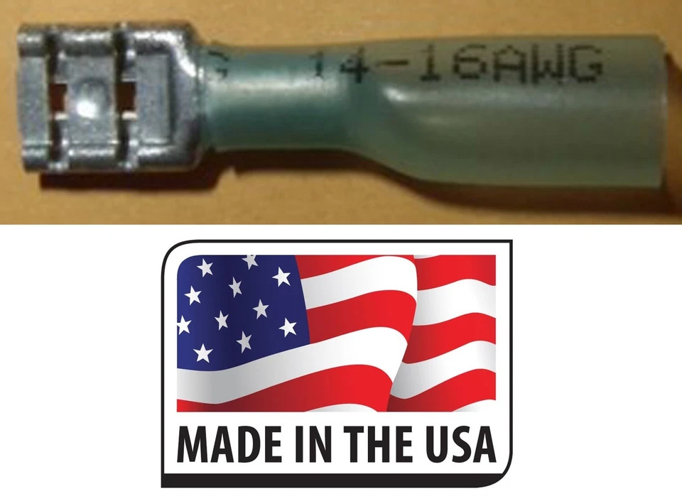 (100) 16-14 GA BLUE 3M HEAT SHRINK FEMALE QUICK DISCONNECT CONNECTOR .250 (NFI) - Image 1 of 1