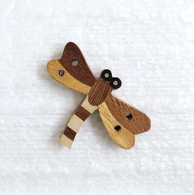 JHB Wooden Dragonfly Button 34mm 4 Hole Novelty Animal Buzz Fly Sewing Art Craft - Image 1 of 4